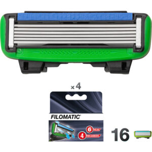 CAJA 16 UDS RECAMBIO CUCHILLAS FILO6 NEGRO+VERDE+AZUL COBALTO