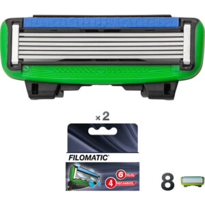 CAJA 8 UDS RECAMBIO CUCHILLAS FILO6 NEGRO+VERDE+AZUL COBALTO